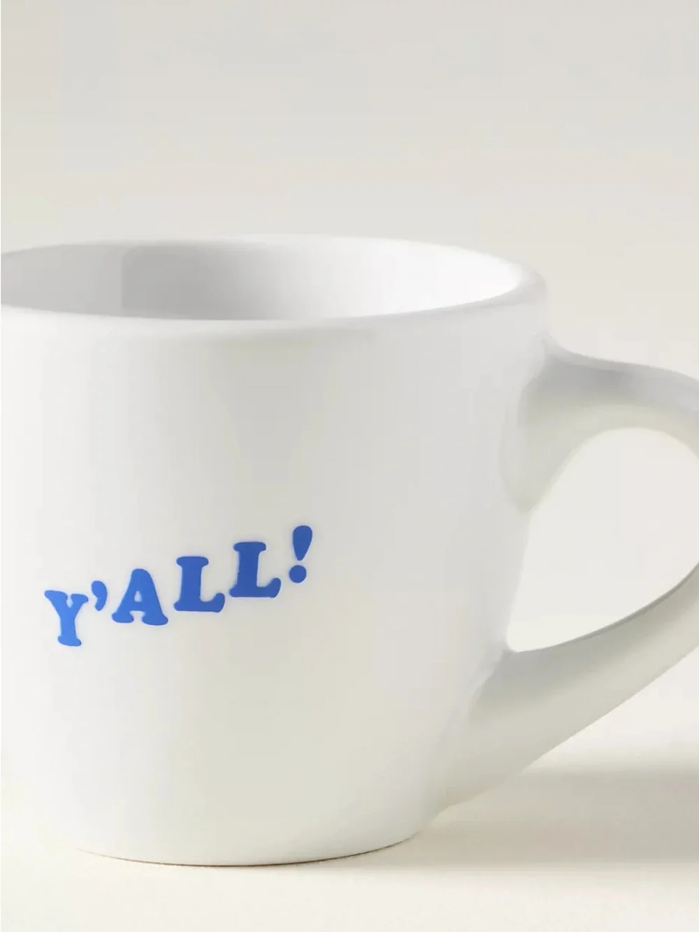 Anthropologie Stoneware White Espresso Cup with Y'ALL! Blue Print
